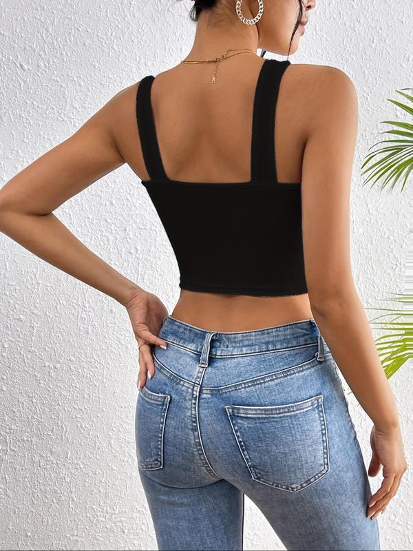 Women's Plain Ribbed Scoop Neck Crop Tank Top, Casual Sleeveless Cropped Top for Daily Wear, Ladies Clothes for All Seasons, Fall Outfits, Fallfreshness Clothes